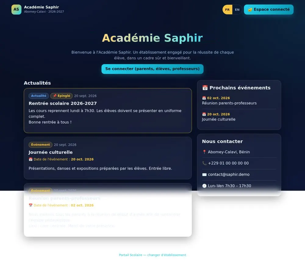 Page publique d'un établissement